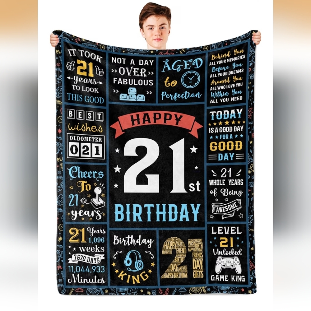 Happy 21st Birthday Black and White Blanket